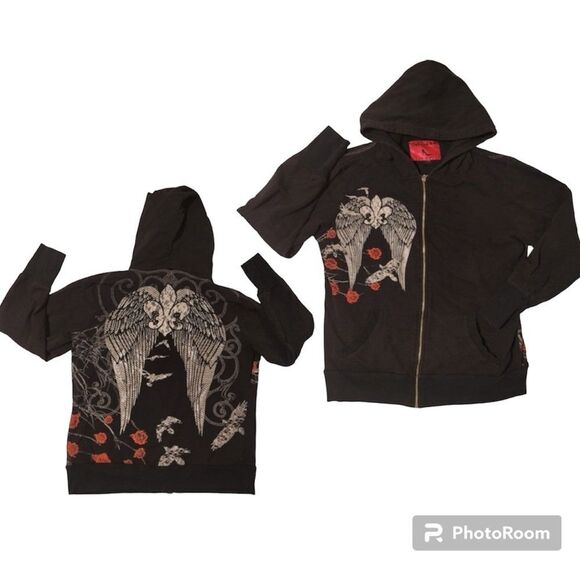 Vintage Torrid Born Famous Couture Hoodie
Sequin Wings Rose Black Size Large - Picture 1 of 8